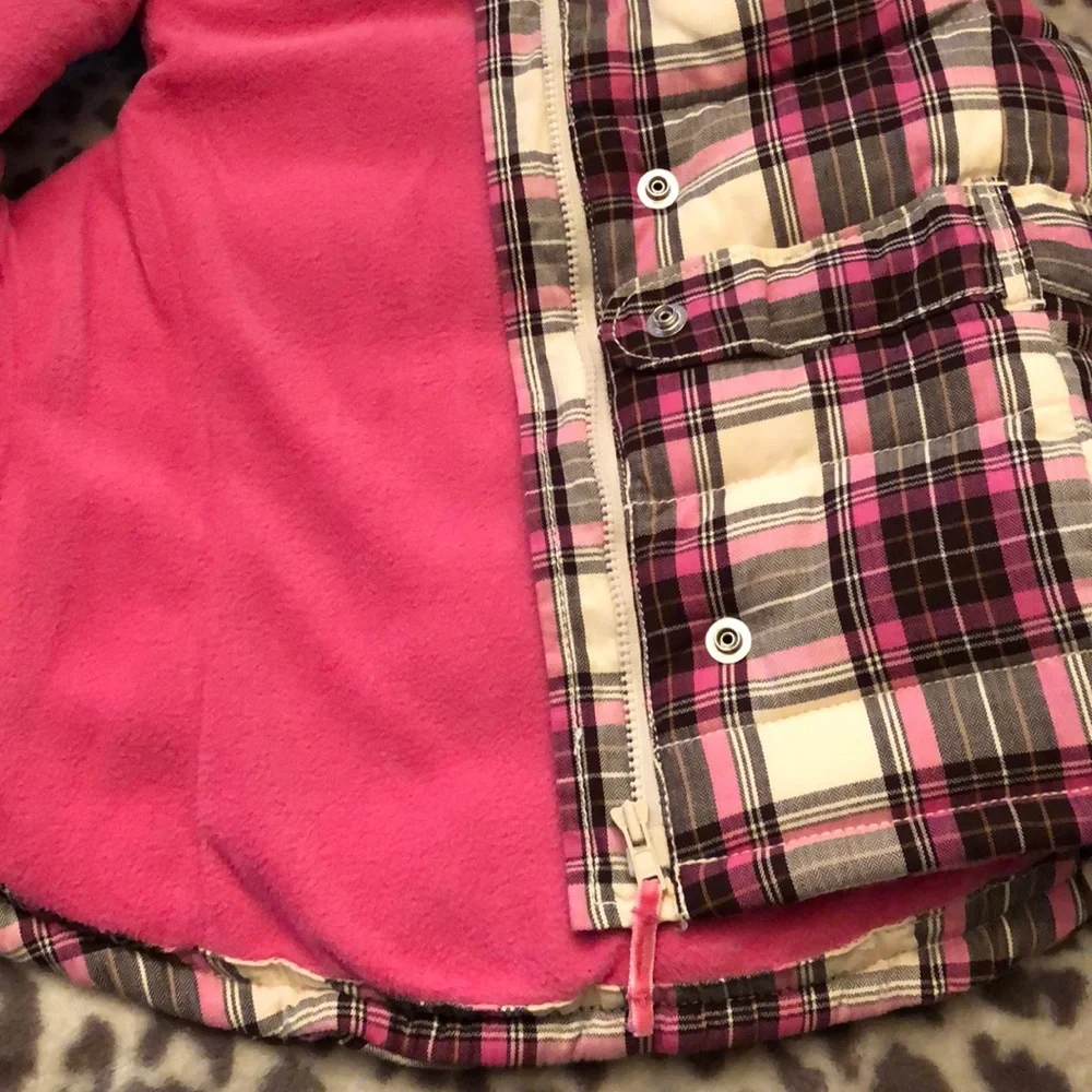 babyGap Pink Plaid Ruffle Fleece Lined Puffer Vest Toddler 4 Year